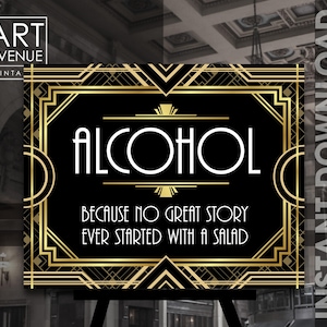 Great Gatsby Alcohol Bar Sign Sign Printable, Art Deco Party Decorations, Speakeasy Party, Vector Art Instant Download AA196BG