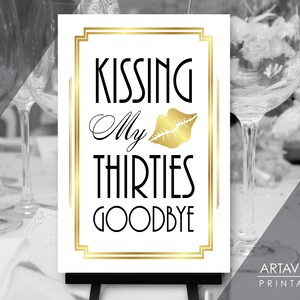 40th Birthday Party Sign Printable | Kissing My Thirties Goodbye Sign Download | 24x36 40th Art Deco Poster Printable BG65