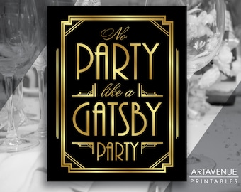 Gatsby Party Decor Printable Sign, Gatsby Wedding, Roaring Twenties Party Decor, Art Deco Party Supplies - Black and Gold - ADBG1