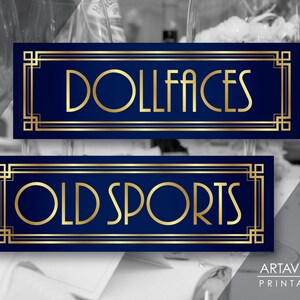 Navy and Gold Art Deco Dollfaces and Old Sports Printable Signs, Wedding Printabes, Roaring Twenties, Party Supplies - Navy and Gold - ADNG1