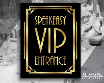 Gatsby Party Signs Printable Decor | Speakeasy VIP Entrance | Gatsby Wedding Signs Art Deco Party Supplies - Black and Gold - ADBG1