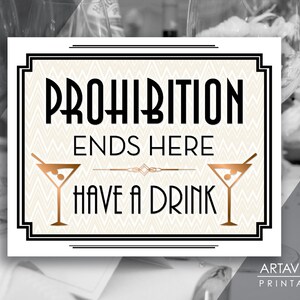 Prohibition Party Sign Printable, Roaring 20&#39;s Art Deco Bar Sign, Wedding Party Bar Sign Decorations, Instant Download ADCB1