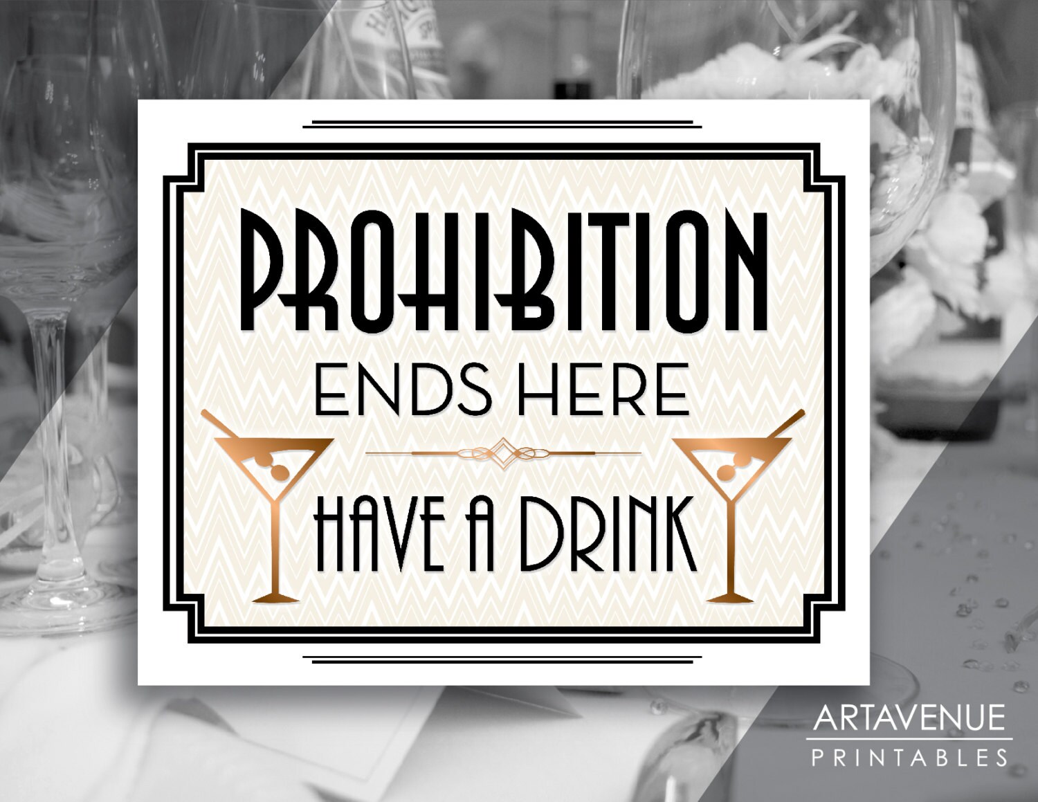 Prohibition Ends Here PRINTABLE Sign, Wedding Bar Sign, DIY New Years Party  Decorations, 1920's Wedding Decor, Bar Decorations, Black Gold 