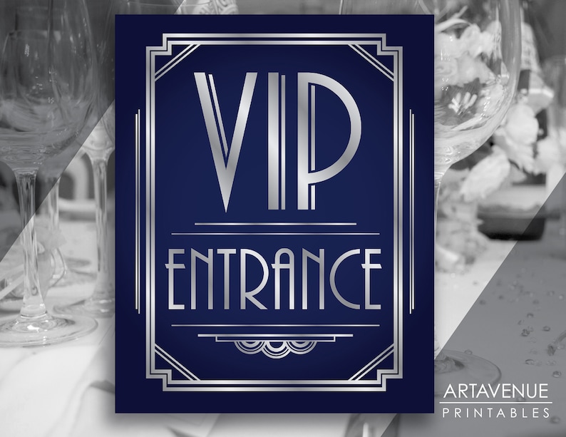 Vip Opening Sign Art Deco VIP Entrance Sign Download, Navy and Silver Gatsby VIP ...
