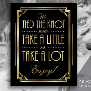Gatsby Wedding Decor Sign Printable, We Tied the Knot, 1920s Wedding Dessert Sign Roaring 20s, Art Deco Jpg Svg Instant Download AA20