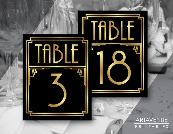 Art Deco Party Table Number Signs 1 20 Printables Gatsby Etsy
