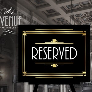 Editable Reserved Sign Template | Gold Gatsby Party Reserved Sign | Art ...