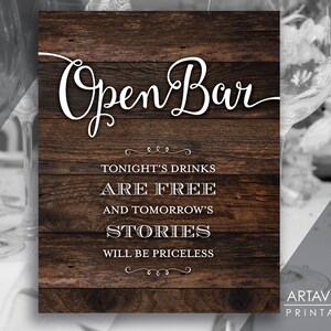 Rustic Chic Wedding Signs OPEN BAR Stories Are Priceless Quote Sign Rustic Wedding Sign Printables Wedding Downloads SCRW47 image 1