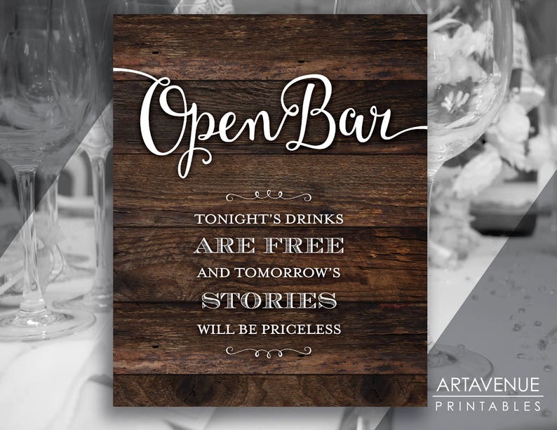 Rustic Chic Wedding Signs OPEN BAR Stories Are Priceless Quote Sign Rustic Wedding Sign Printables Wedding Downloads SCRW47 image 1