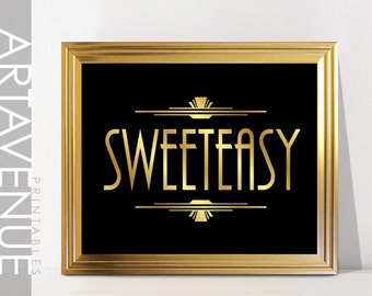 SWEETEASY Printable Schild Print - Gatsby Party Schild Gatsby Hochzeit Gold Art Deco Bar Printable - Faux Gold - ADC1