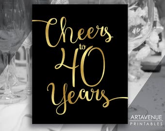 40th Party Decoration, Cheers To 40 Years, 40th Birthday Anniversary Party Poster Sign Printable, Instant Download SCBG10