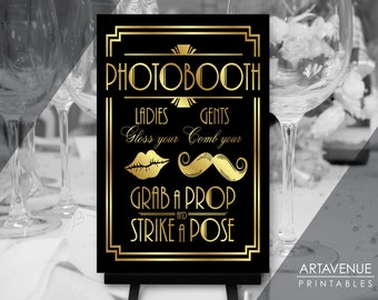Roaring 20's Wedding Party Decorations, 24 x 36 Photo Booth Ladies and Gents Sign Printable, Art Deco Poster Instant Download BG6