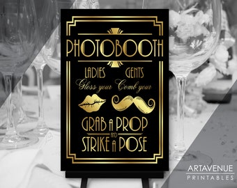 Roaring 20's Wedding Party Decor | 24 x 36 PHOTO BOOTH Ladies and Gents Sign Download | 24x36 Black and Gold Art Deco Poster Printable BG6