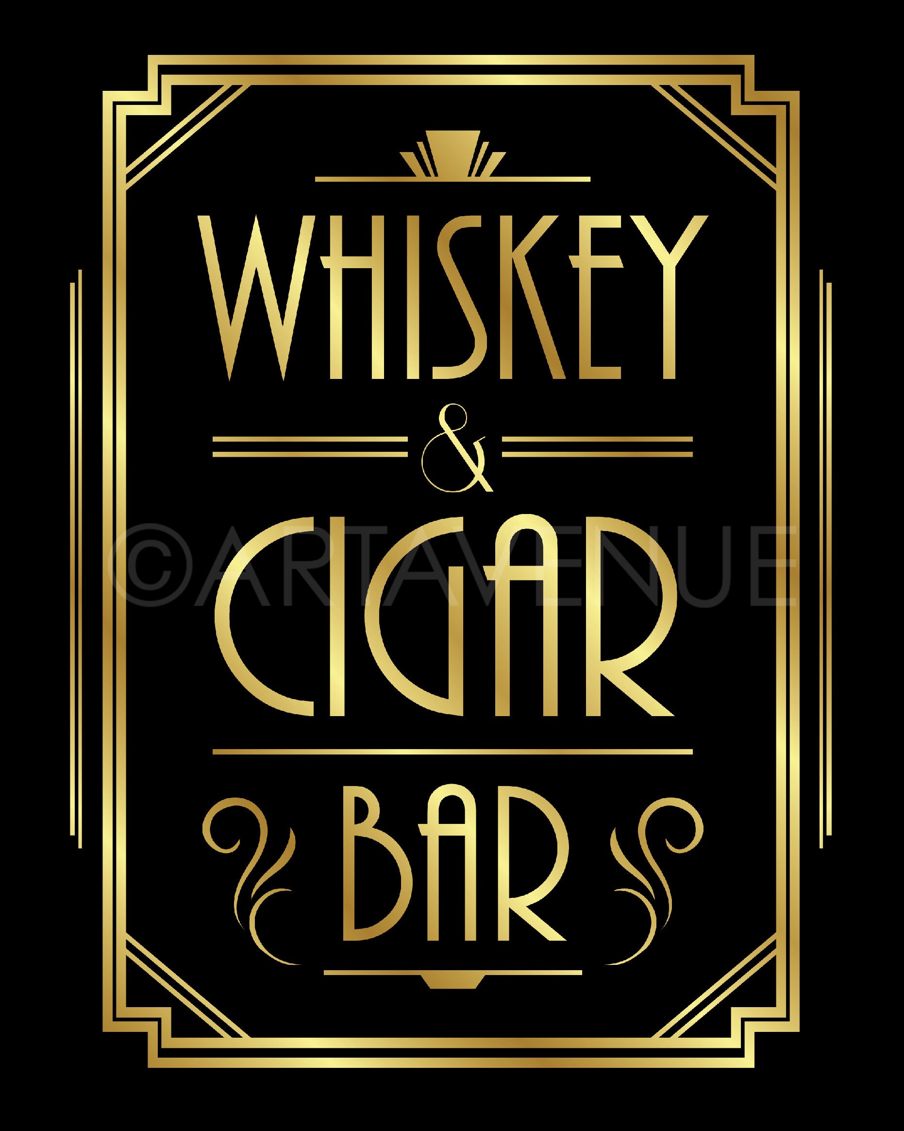 Art Deco Bar Sign Printables WHISKEY & CIGAR BAR Sign Etsy