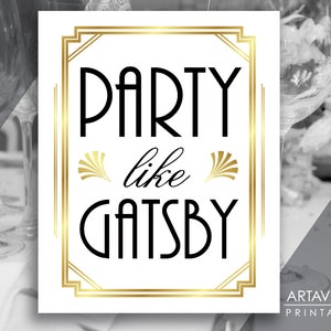 Wedding Party Sign Decorations, Great Gatsby Poster Sign Printable, Art Deco Roaring 20&#39;s Wedding Party Decorations, Instant Download