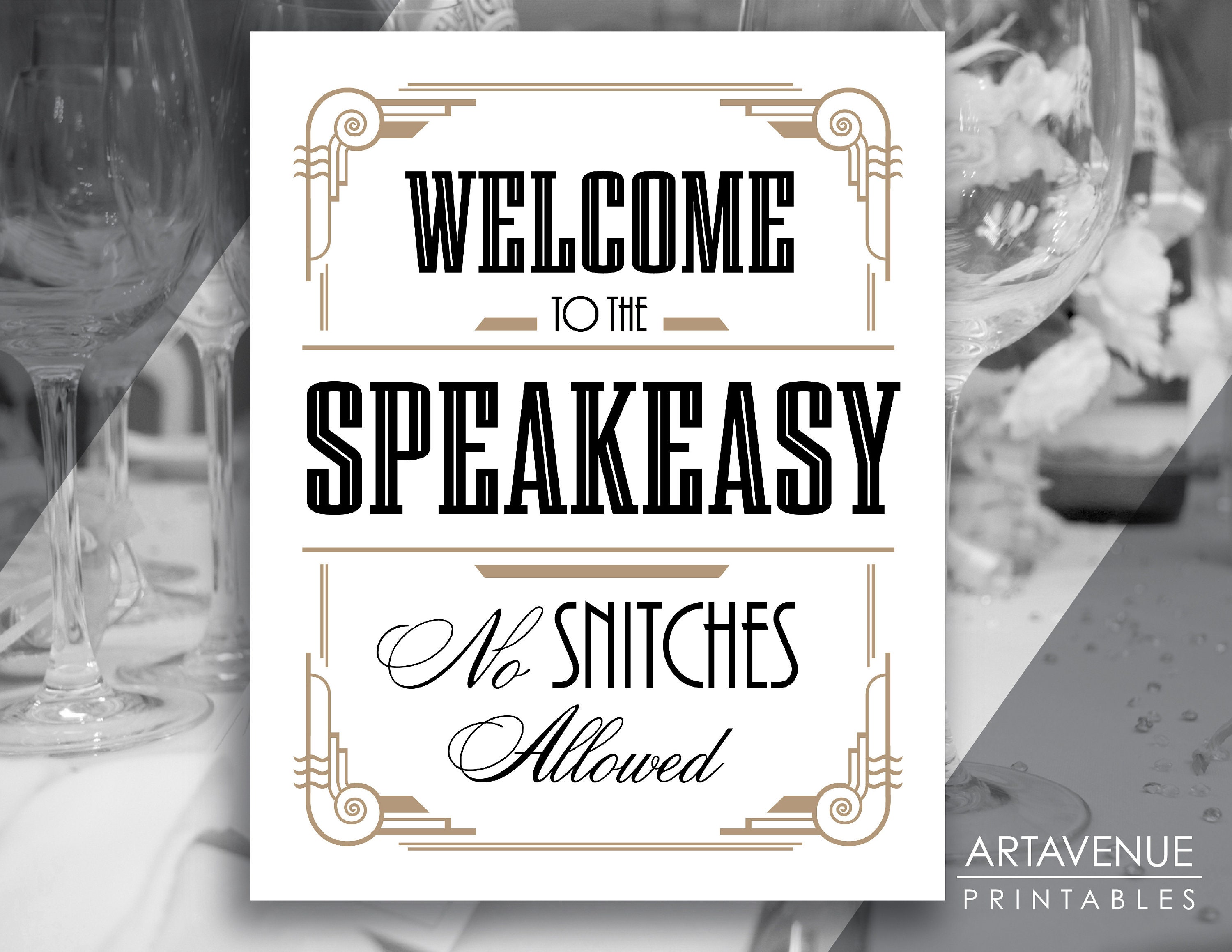 Great Gatsby PRINTABLES Speakeasy Welcome Sign*Gatsby party decoration,  Roaring 20s Art deco, Las Vegas, Harlem Nights Signs,Casino, HN013 by Ink  Me Beautiful
