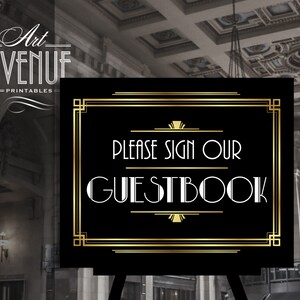 Editable Wedding Guestbook Sign Template | Gold Gatsby Party Guestbook Sign | Art Deco Roaring 20s Wedding Sign Printables #003 AD48