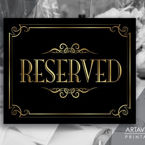 Printable Art Vintage Gold Wedding Sign RESERVED Sign Faux Gold Wedding digital file VG1 image 1