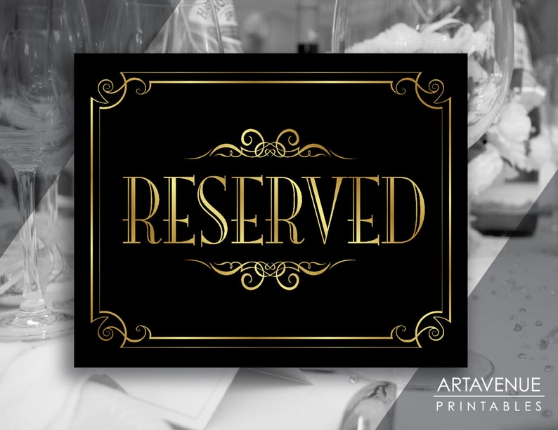 Printable Art Vintage Gold Wedding Sign RESERVED Sign Faux Gold Wedding digital file VG1 image 1