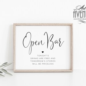 Wedding Open Bar Sign Template, 8x10 Minimalist Wedding Bar Sign Templett, Wedding Sign Printable Template EDITABLE #001 MM15