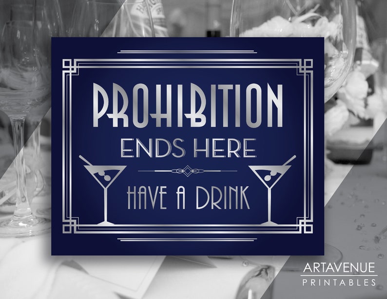 Prohibition Lettering Navy and Silver Prohibition Sign, Art Deco Wedding Download, Roaring ...