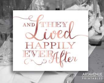 Chic Rose Gold Wedding Sign Printables | And They Lived Happily Ever After | Digital Downloads | Wedding Quotes Printable SCRG