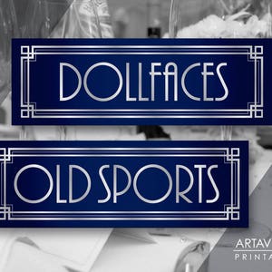 Navy and Silver Art Deco Dollfaces and Old Sports Printable Signs, Wedding Printabes, Roaring Twenties, Party Supplies Navy and Silver ADNS1