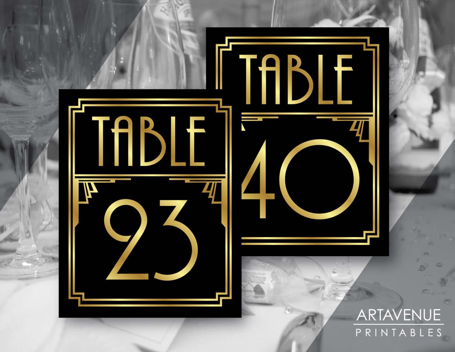 Printable Art Deco Table Number Signs 21 40 Gatsby Wedding Etsy