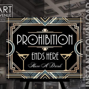 Prohibition Ends Here Printable, Gold Art Deco Party Bar Sign Decorations, Roaring 20&#39;s Party, Vector Art Instant Download AA188GB