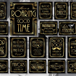 Paquete de carteles para bodas Art Deco / Carteles para bodas Gatsby imprimibles / Carteles con motivos de los locos años veinte para descargar / Carteles para bodas imprimibles BG100