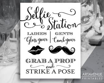 Stampabili di cartelli per feste in bianco e nero / SELFIE STATION Prendi un oggetto e mettiti in posa / Stampabili per matrimoni chic Download di matrimoni chic SCBW48