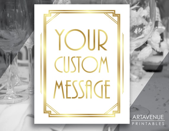 Art Deco Custom Message Printable Sign Vertical Gatsby | Etsy