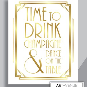 Gran cartel de fiesta de bodas de Gatsby imprimible, hora de beber champán y bailar en la mesa, decoraciones de boda Art Déco Descarga instantánea ADWG1