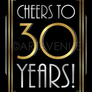 Art Deco Printable "cheers to 30 Years!" Printable Sign Party Decor ...