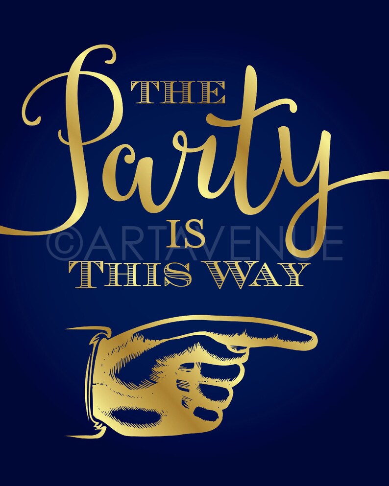 Party Finger Sign Chic Navy and Gold Party Signs | Direction Sign Printables | the Party ...