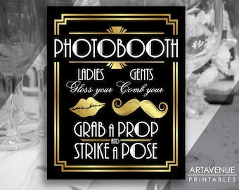 Gatsby Photo Booth Sign Printables | Roaring 20's Photo Booth Sign Downloads | Roaring Twenties Party Decor | Gatsby Art Deco Party | ADBG2