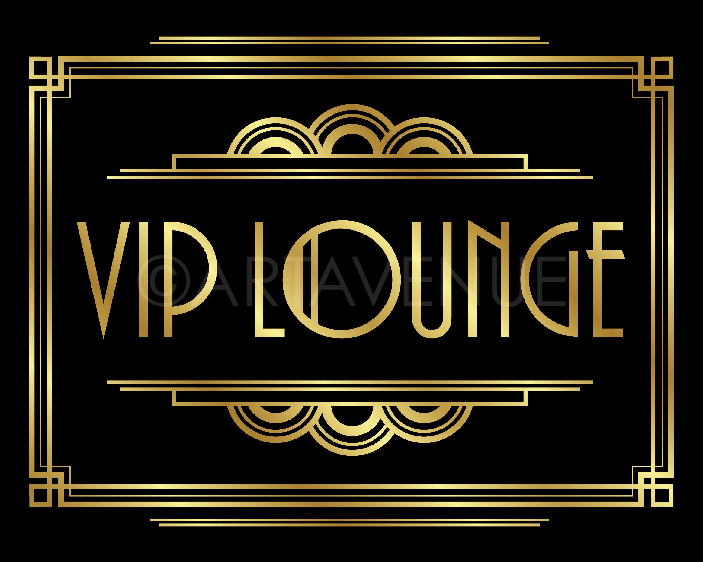 Art Deco VIP LOUNGE Sign Printable Black and Gold Roaring Etsy UK