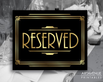 Art Deco Reserved Sign Printable, Gatsby Wedding, Roaring Twenties Party Decorations, Art Deco Wedding Party Sign, Instant Download ADBG1