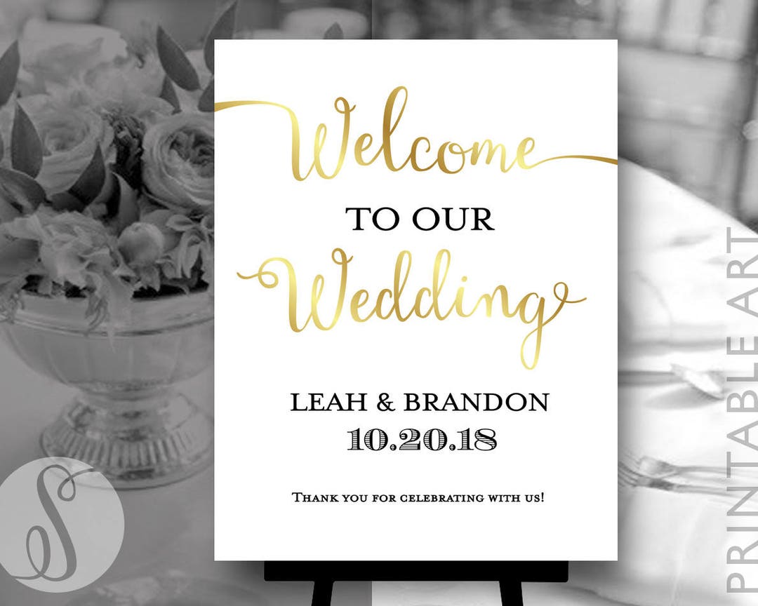Custom Wedding Sign Printables | Custom WELCOME Sign | Chic Gold ...