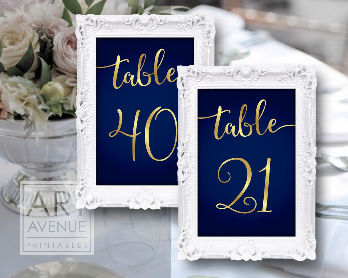 Chic Wedding Sign Printables 4x6 TABLE SIGNS Navy and Gold | Etsy