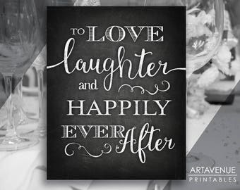 Schicke Tafel Hochzeit Zeichen Printables / Liebe Lachen und glücklich seitdem / Zitate Hochzeit Downloads, Kreide Hochzeit Zeichen SCC4