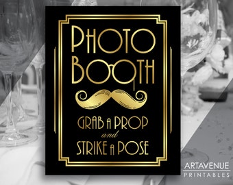 Gatsby Party Photo Booth Prop Sign Printable, Gatsby Wedding, Roaring Twenties Party Decor, Art Deco Party Jpg Svg Instant Download AA16