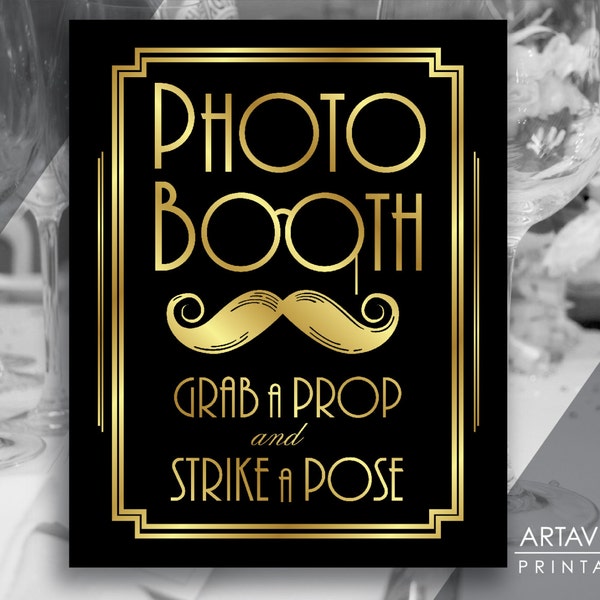 Gatsby Party Photo Booth Prop Sign Printable, Gatsby Wedding, Roaring Twenties Party Decor, Art Deco Party Jpg Svg Instant Download AA16