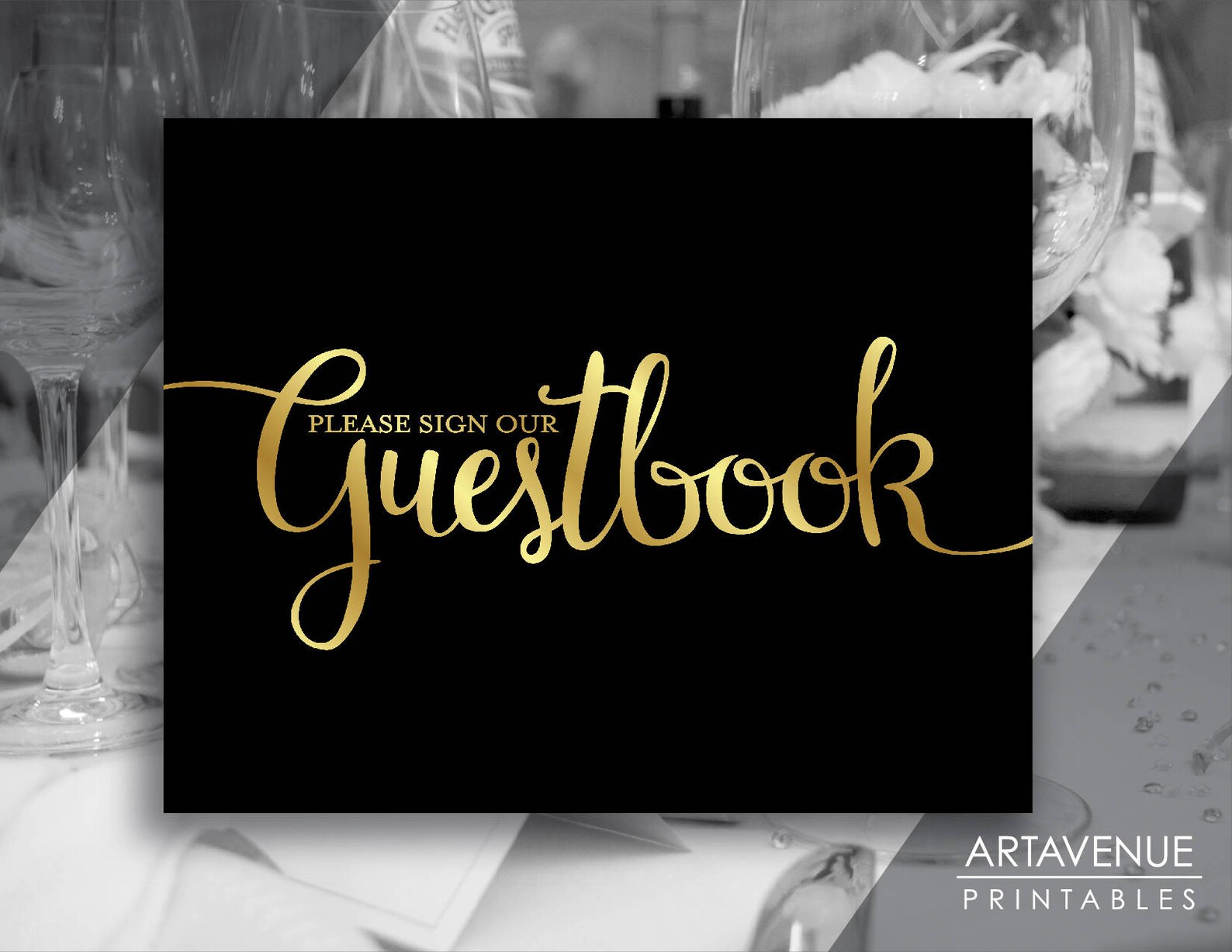 Black and Gold Sign Printables / Please Sign Our GUESTBOOK Etsy