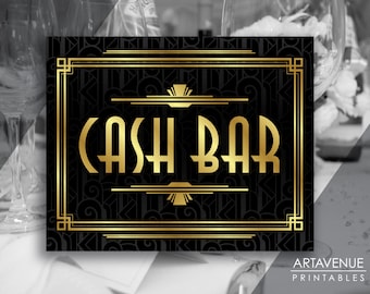 Great Gatsby Hochzeit Party Zeichen Download, Cash Bar Zeichen druckbare, Roaring 1920er Jahre Party, Sofort Download ADC1