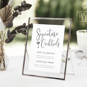 Szablon menu koktajli Signature, 8x10 Minimalistyczne menu koktajli weselnych, szablon menu baru weselnego do druku EDYTOWALNY #001 MM30