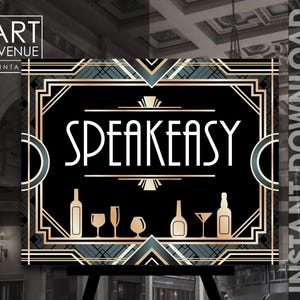 Speakeasy Sign Download, Vintage Gold Art Deco Speakeasy Party Sign Decorations, Roaring 20&#39;s Wedding, Instant Download AA202GB