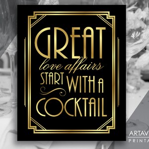 Dekoracje na imprezę Great Gatsby, wydrukowany znak na imprezę koktajlową, wesele w stylu art déco, plakat Roaring 20’s do wydrukowania, natychmiastowe pobranie ADBG1