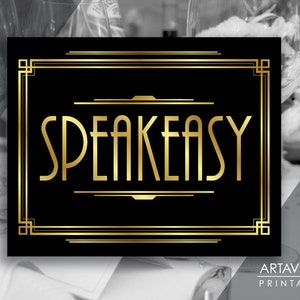 Enseigne imprimable Speakeasy Party Gatsby, mariage Gatsby, décoration de fête des années folles, articles de fête art déco - noir et or - ADBG1