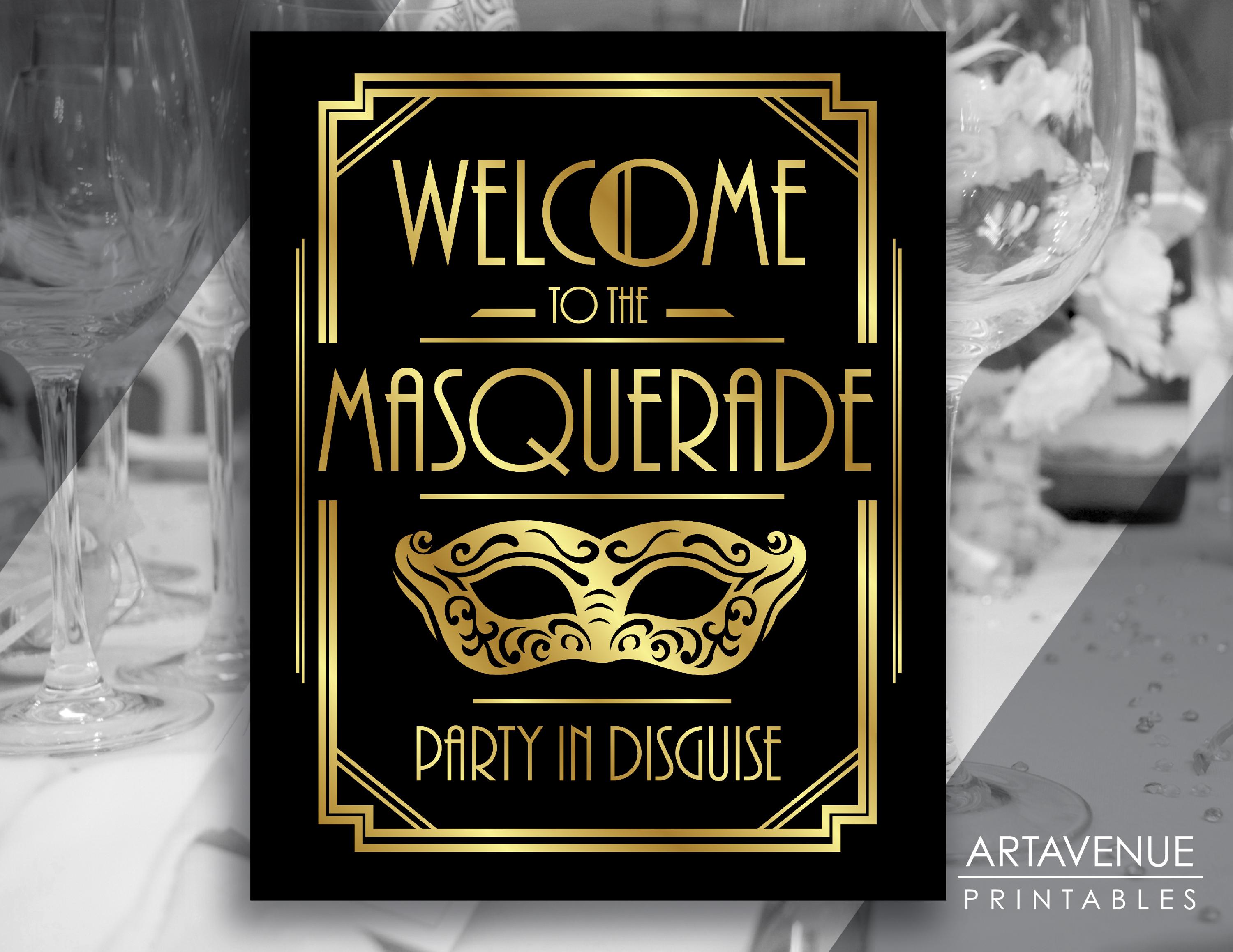 Welcome to the Masquerade Sign, Great Gatsby Masquerade Party